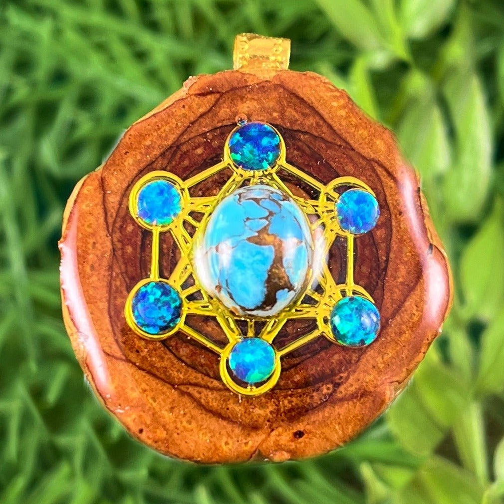 Blue Copper Turquoise with Opal & Metatron's Cube