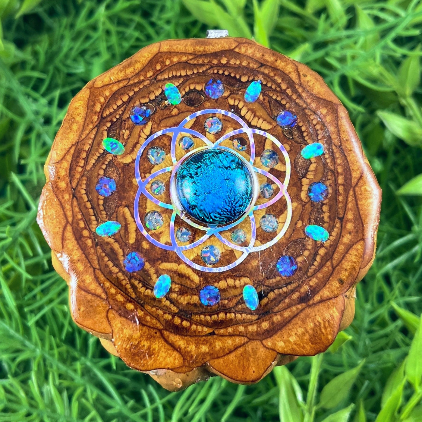 Dichroic Glass & Opal with Crushed Opal & Seed of Life