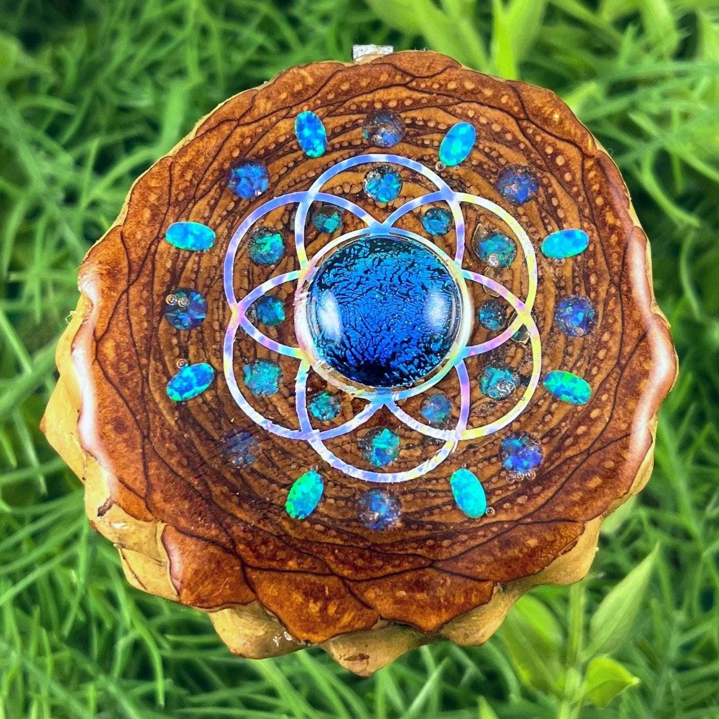 Dichroic Glass & Opal with Crushed Opal & Seed of Life