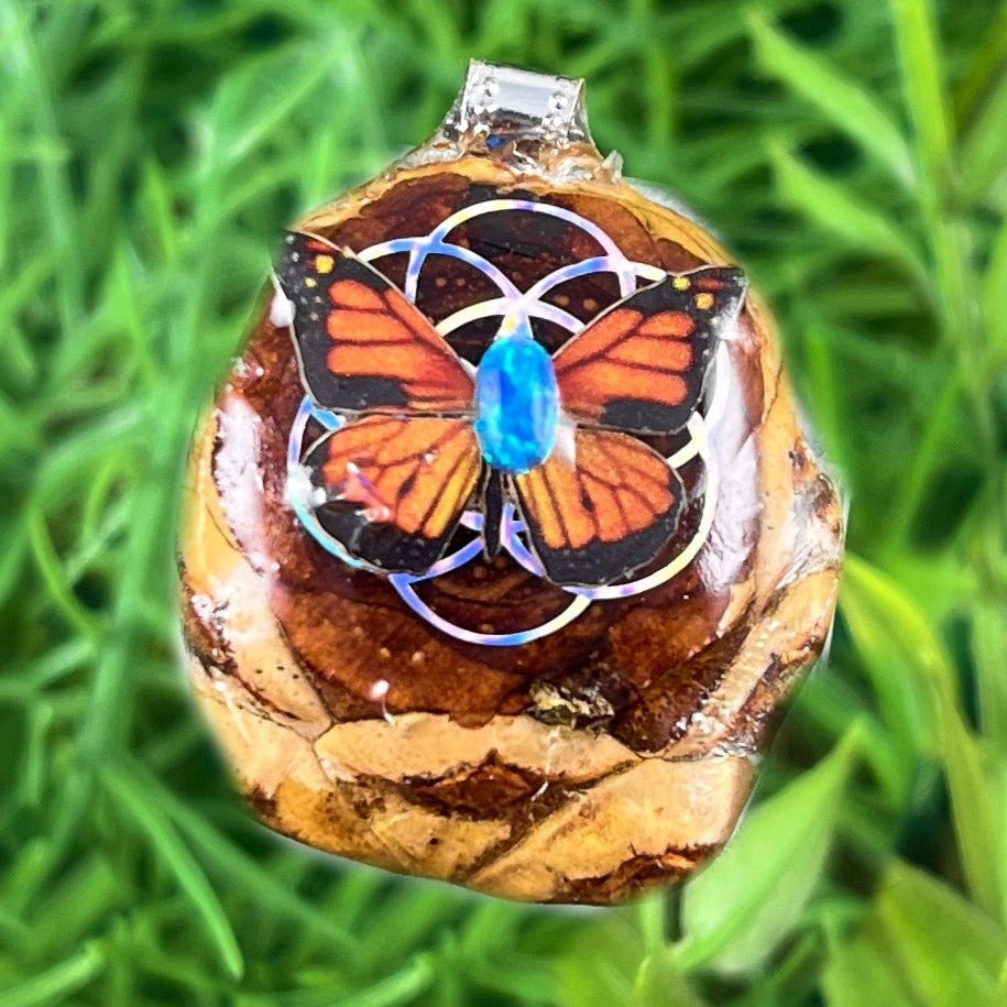 Opal with Butterfly & Seed of Life - Aura Pinecones