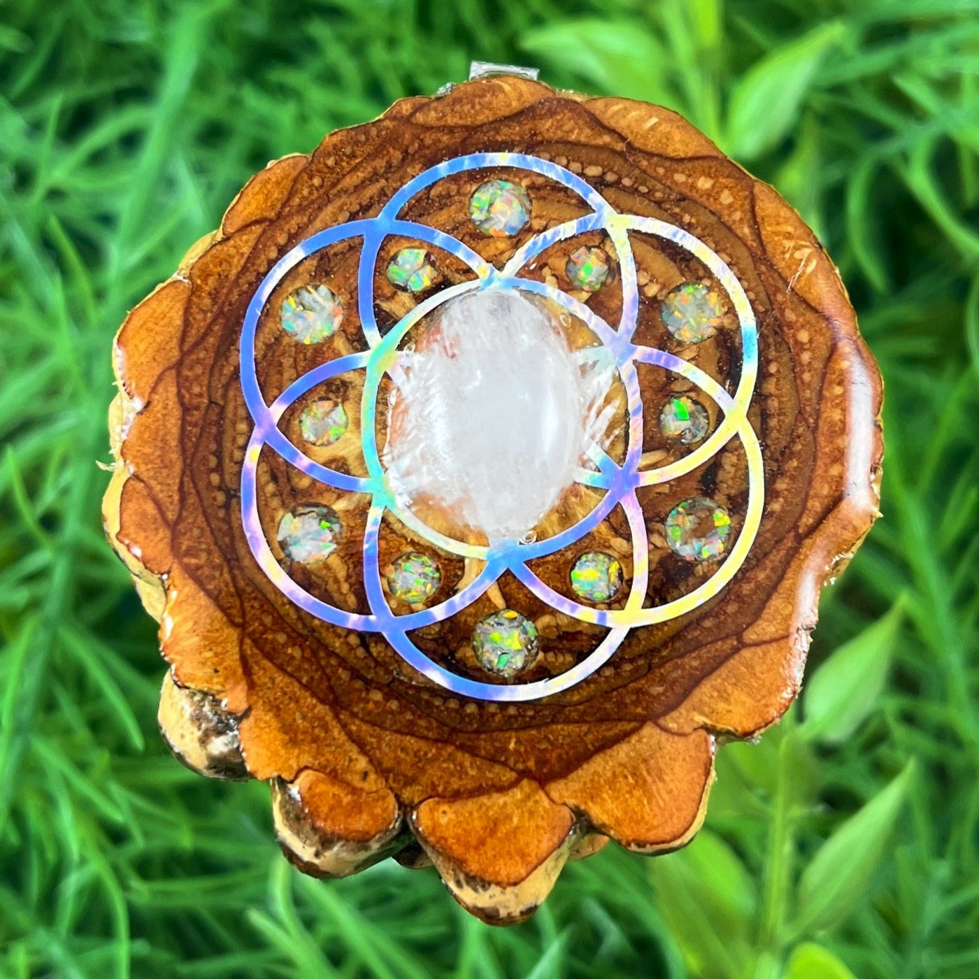 Moonstone & Crushed Opal with Seed of Life