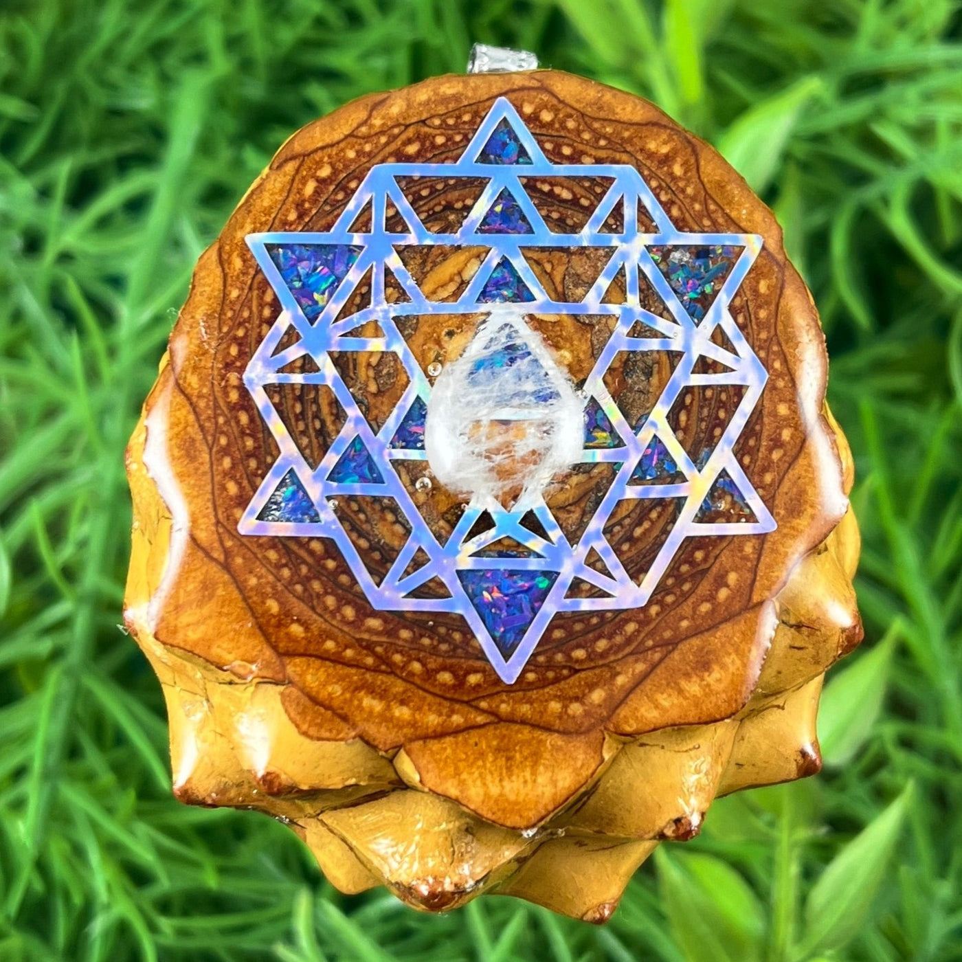 Moonstone with Crushed Opal & 64 Star Tetrahedron - Aura Pinecones