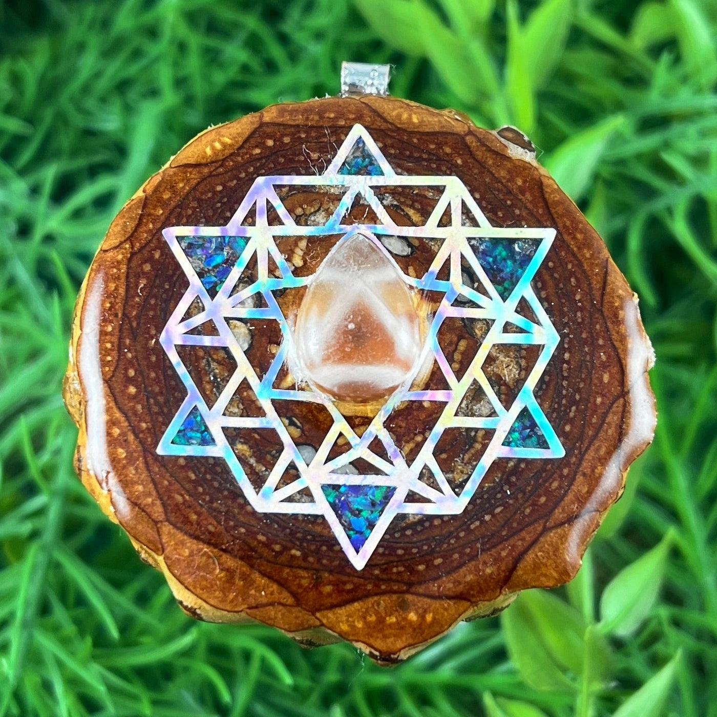 Rose Quartz with Crushed Opal & 64 Star Tetrahedron - Aura Pinecones