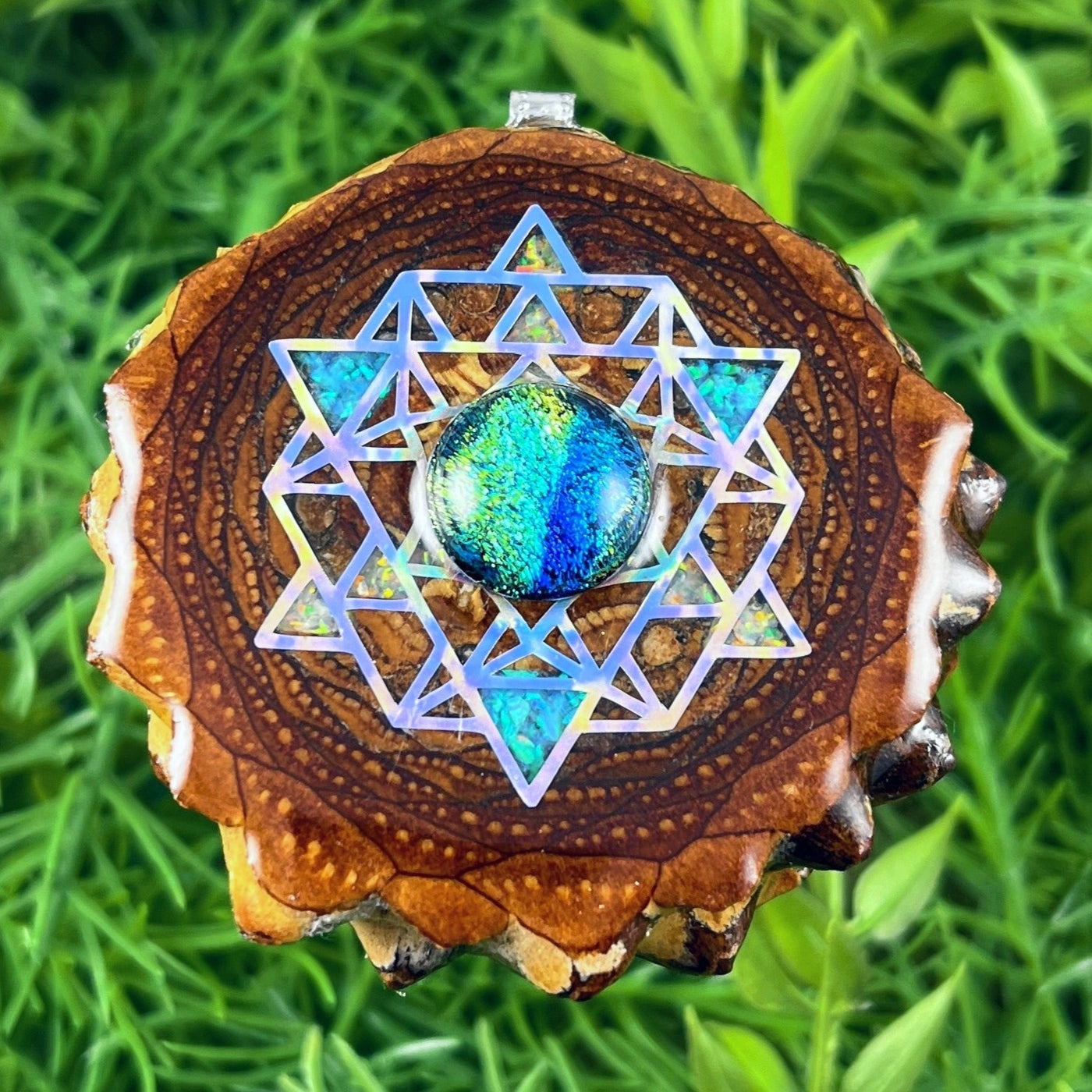 Dichroic Glass with Crushed Opal & 64 Star Tetrahedron