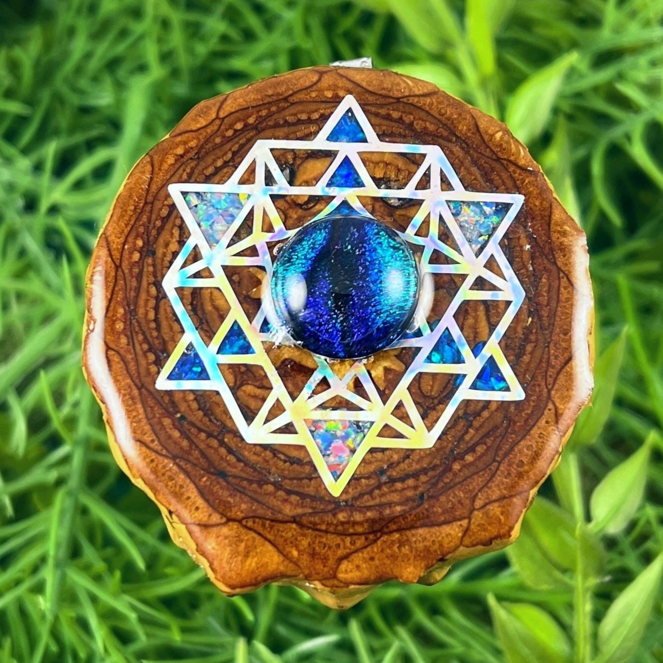 Dichroic Glass with Crushed Opal & 64 Star Tetrahedron - Aura Pinecones