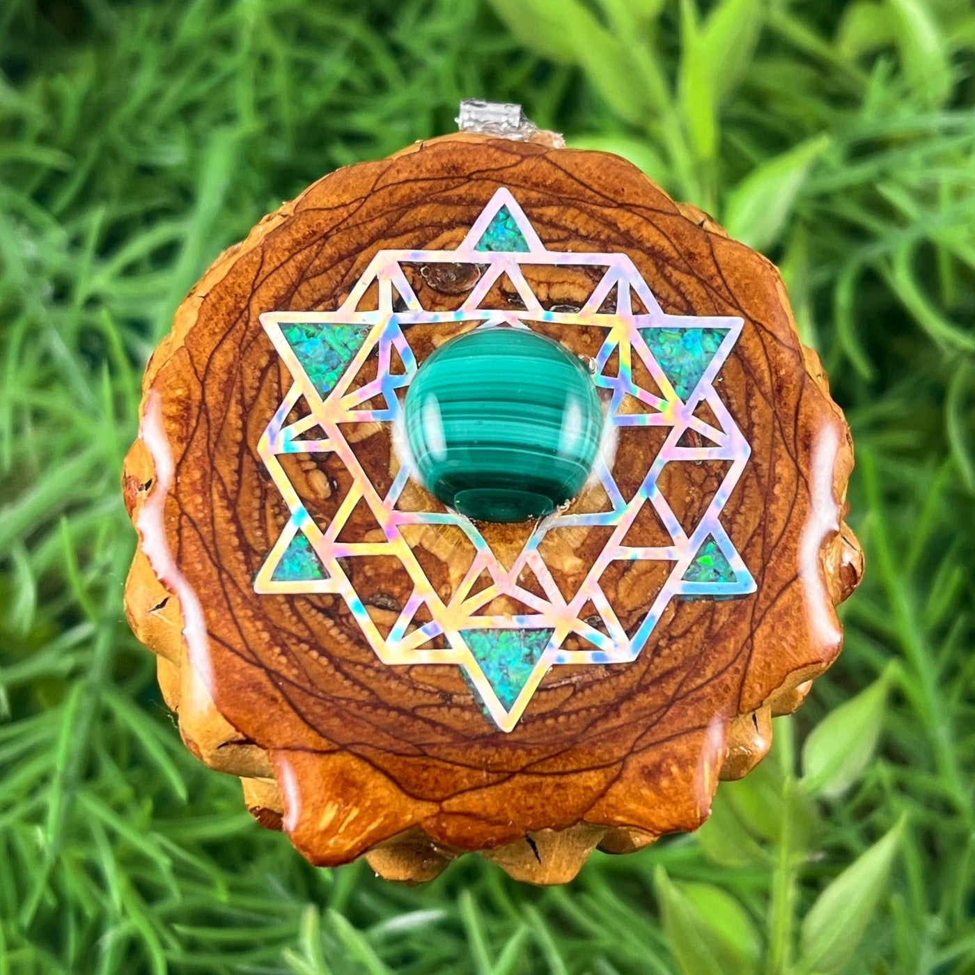 Malachite with Crushed Opal & 64 Star Tetrahedron