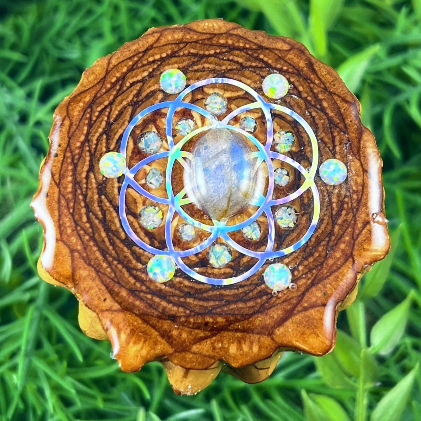 Labradorite & Opal with Crushed Opal & Seed of Life