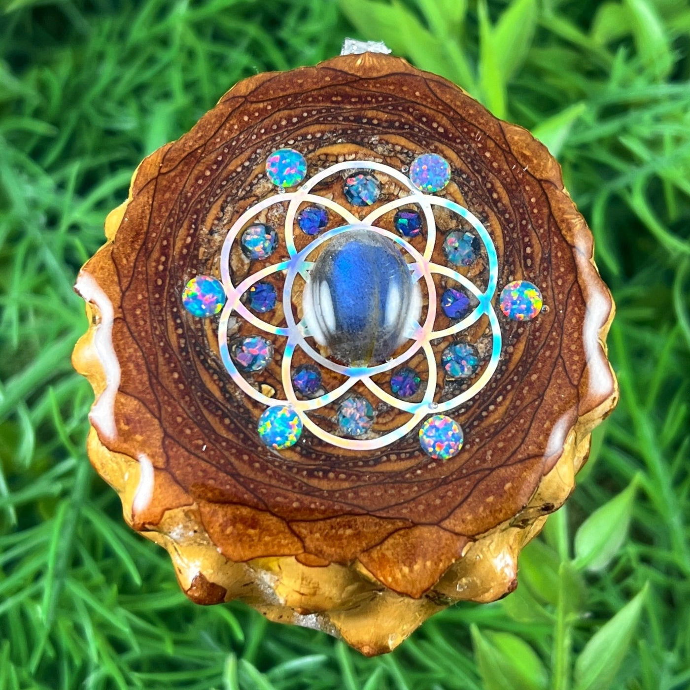 Labradorite & Opal with Crushed Opal & Seed of Life - Aura Pinecones