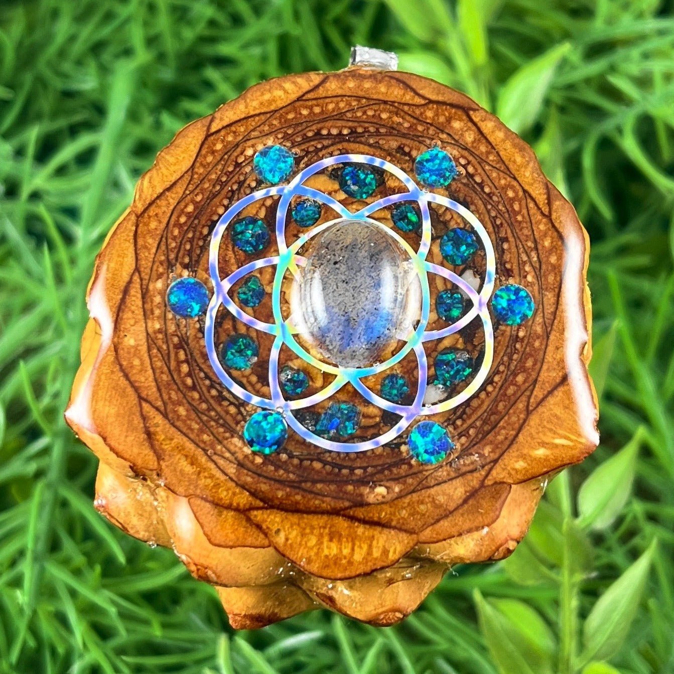 Labradorite & Opal with Crushed Opal & Seed of Life - Aura Pinecones