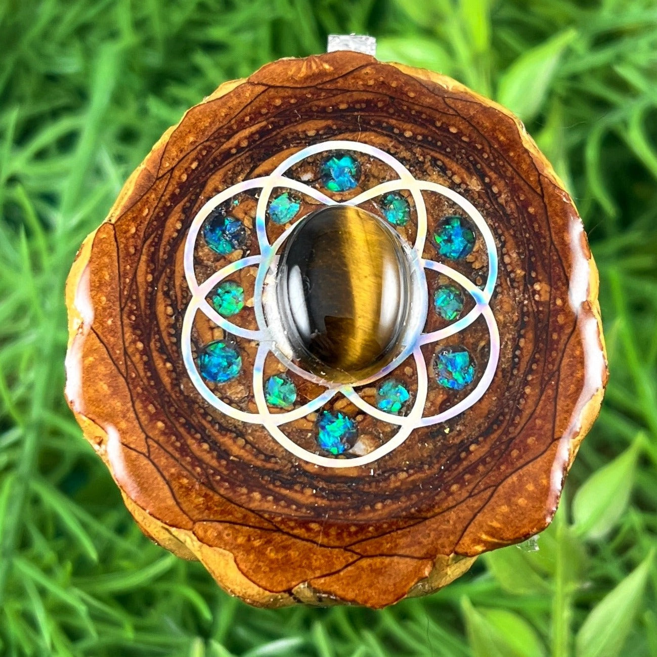 Tiger's Eye with Crushed Opal & Seed of Life - Aura Pinecones