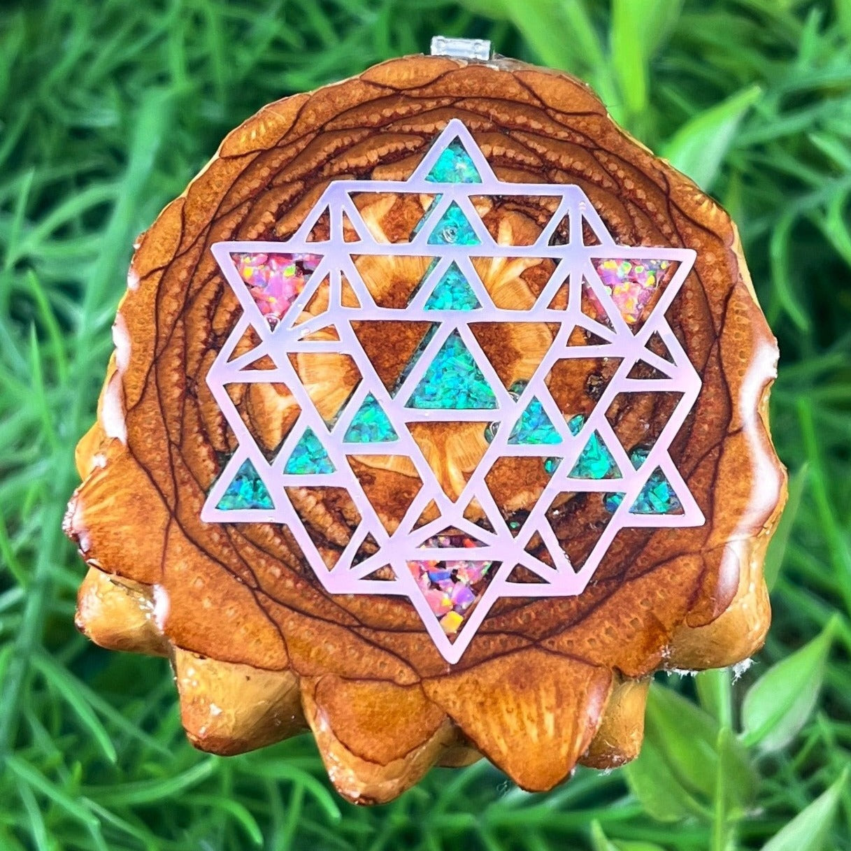 Crushed Opal & 64 Star Tetrahedron - Aura Pinecones