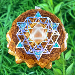 Moonstone with Crushed Opal & 64 Star Tetrahedron - Aura Pinecones