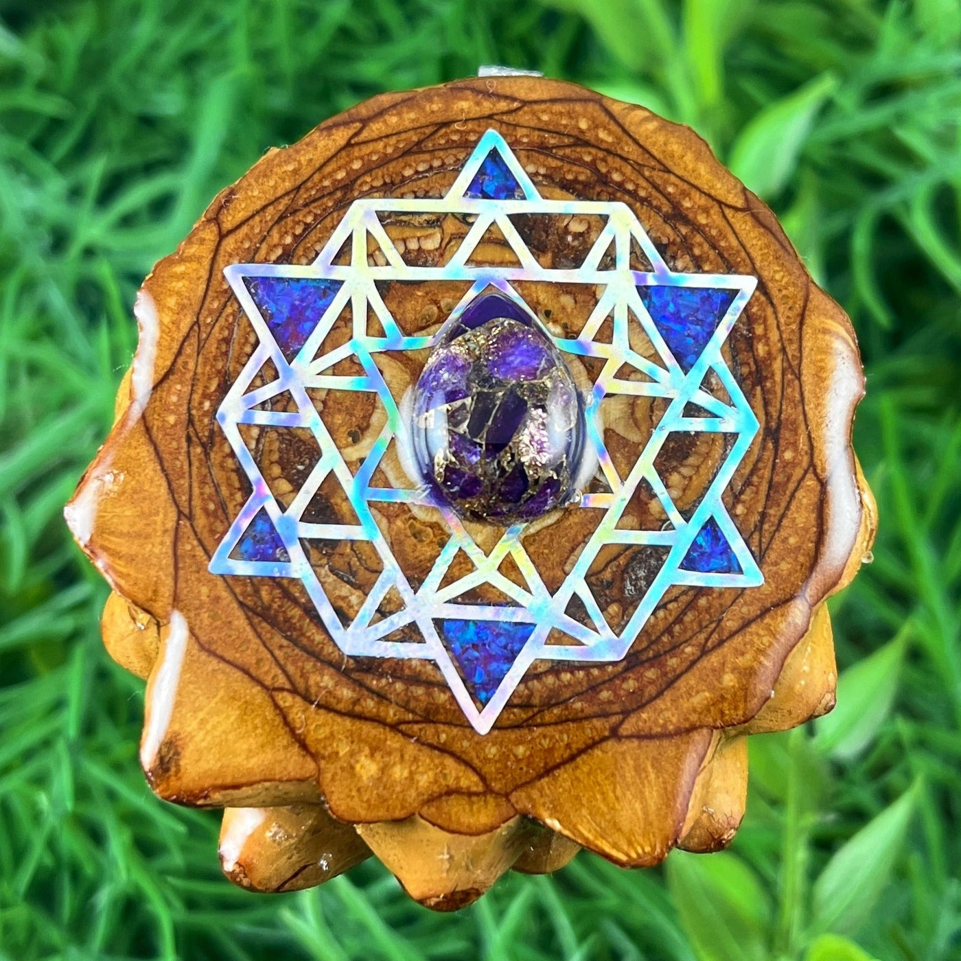 Amethyst with Crushed Opal & 64 Star Tetrahedron - Aura Pinecones