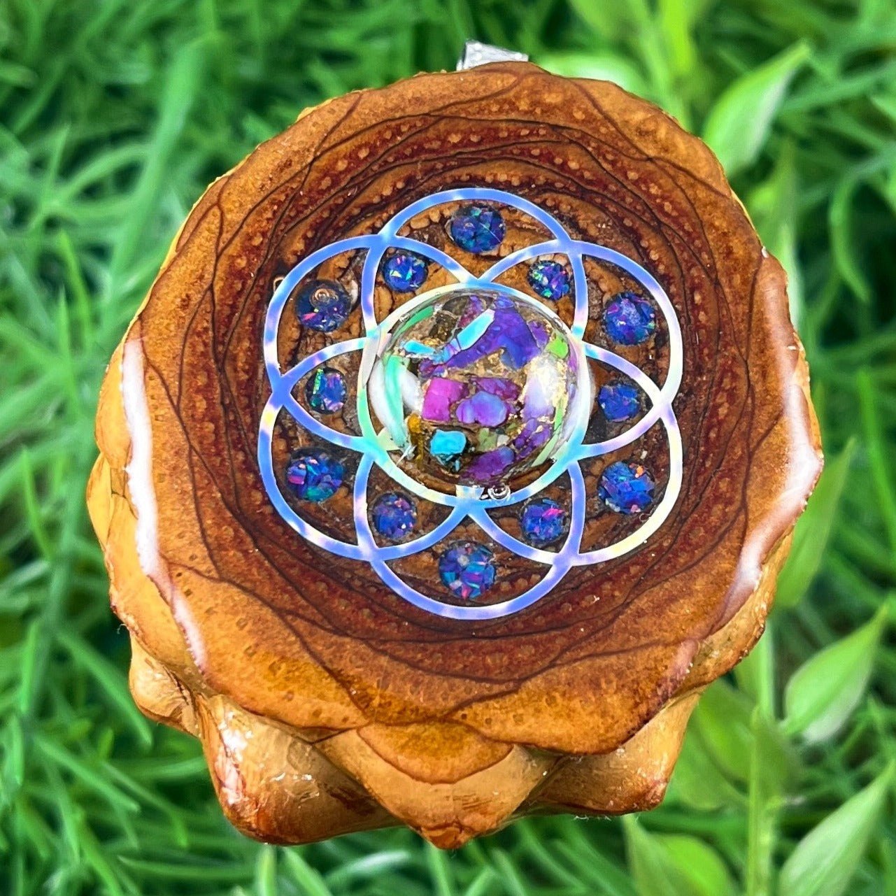 Spiny Oyster Turquoise with Crushed Opal & Seed of Life - Aura Pinecones