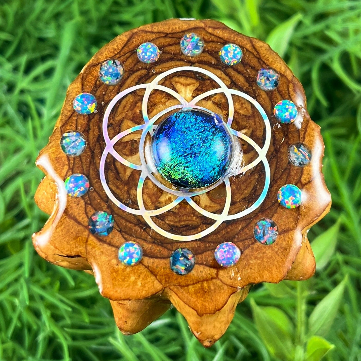 Dichroic Glass & Opal with Seed of Life