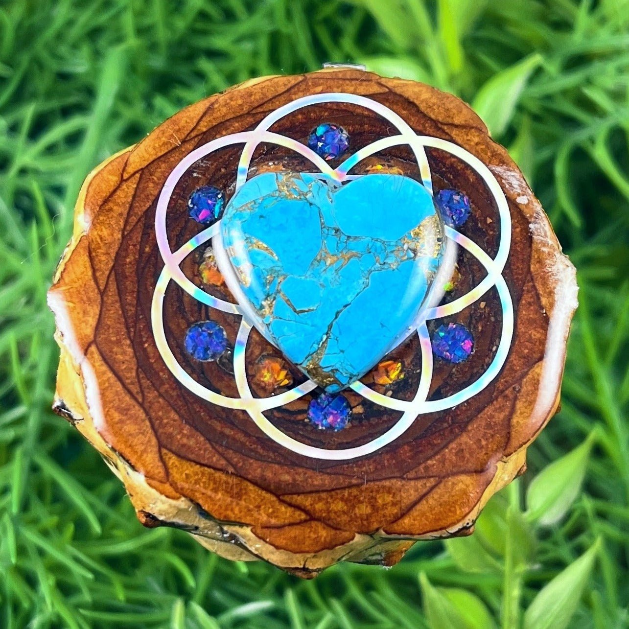 Blue Copper Turquoise & Opal with Seed of Life - Aura Pinecones