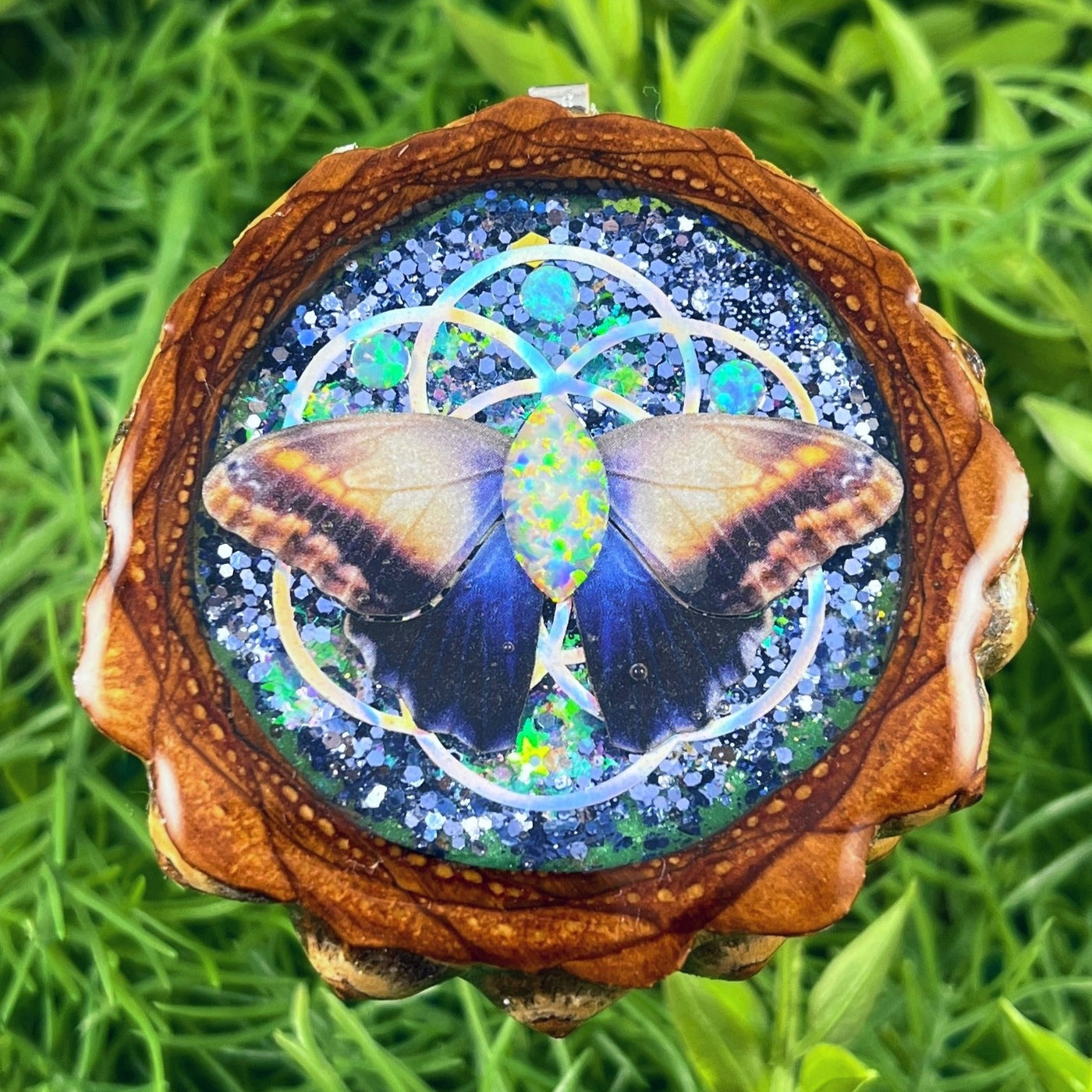 Galaxy with Opal & Butterfly with Seed of Life