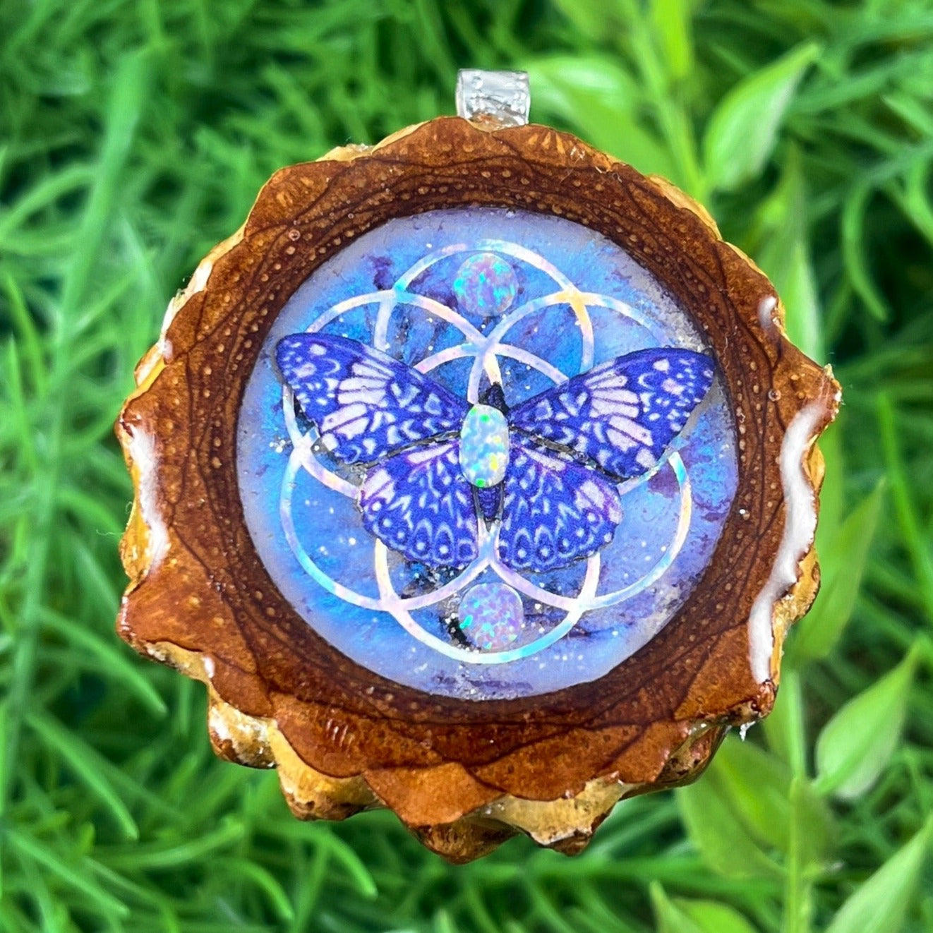 Galaxy with Opal & Butterfly with Seed of Life