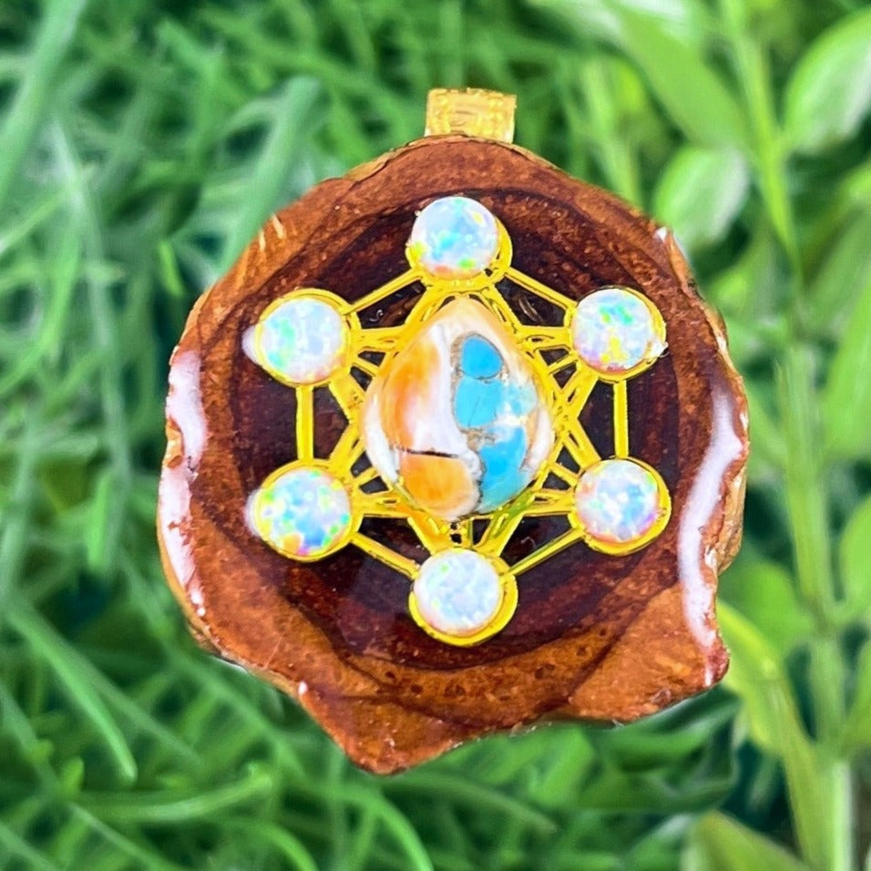 Spiny Oyster Turquoise with Opal & Metatron's Cube