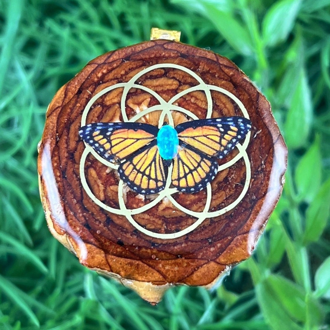 Malachite with Crushed Opal & Seed of Life