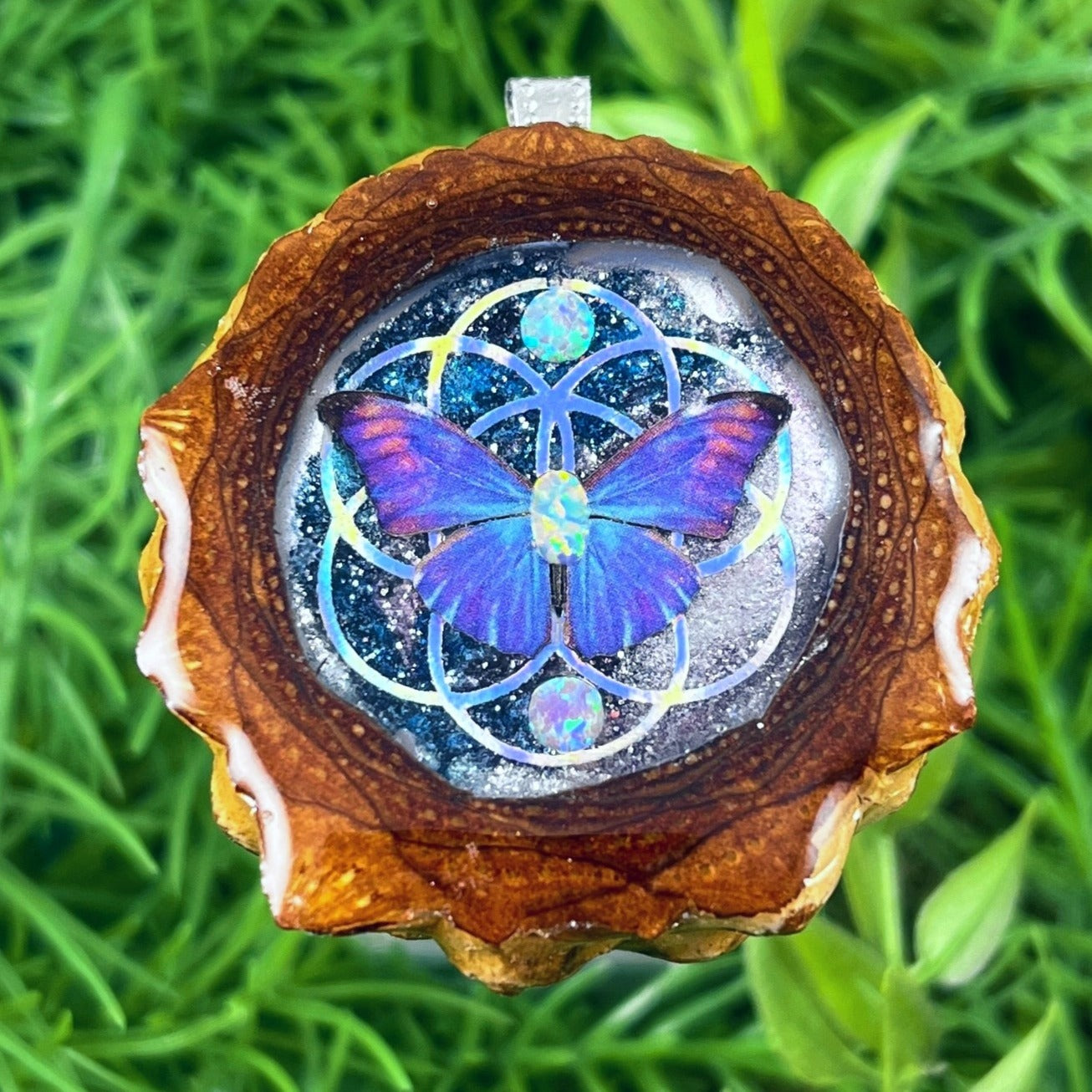 Galaxy with Opal & Butterfly with Seed of Life