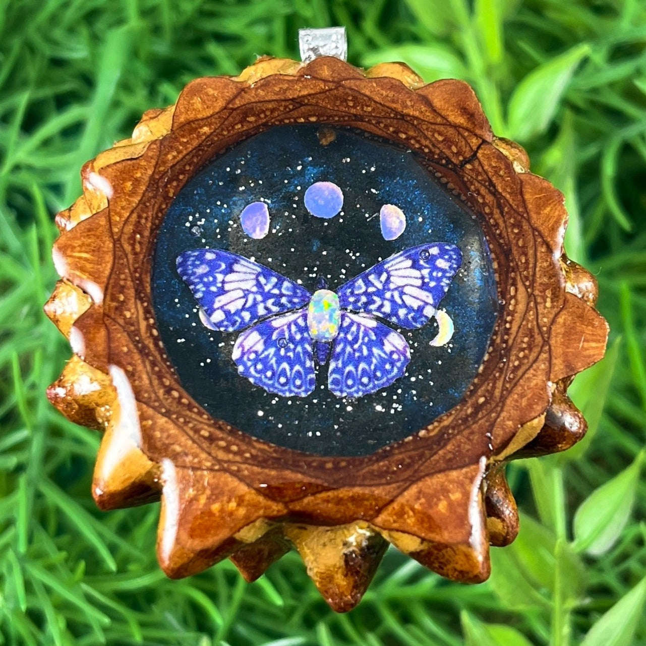 Night Sky with Opal & Butterfly with Moon Phase