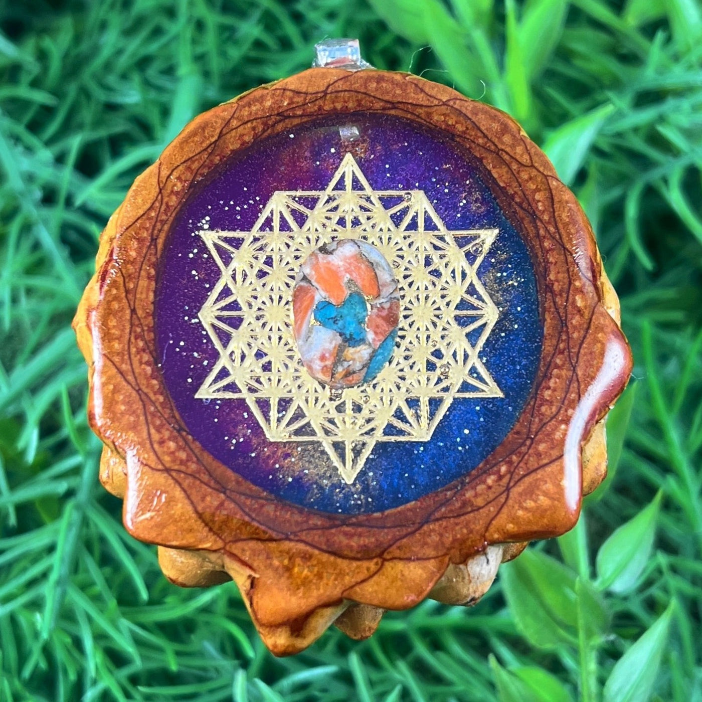 Supernova with Spiny Oyster Turquoise & 64 Star Tetrahedron - Aura Pinecones