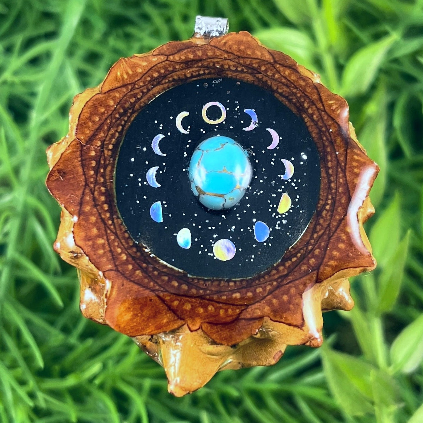 Night Sky with Blue Copper Turquoise & Moon Phase