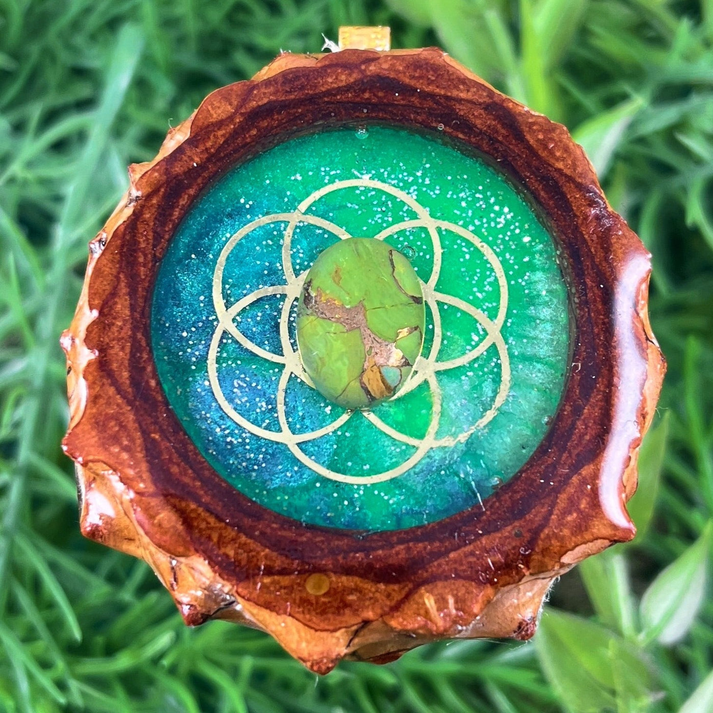 Galaxy with Green Copper Turquoise & Seed of Life - Aura Pinecones