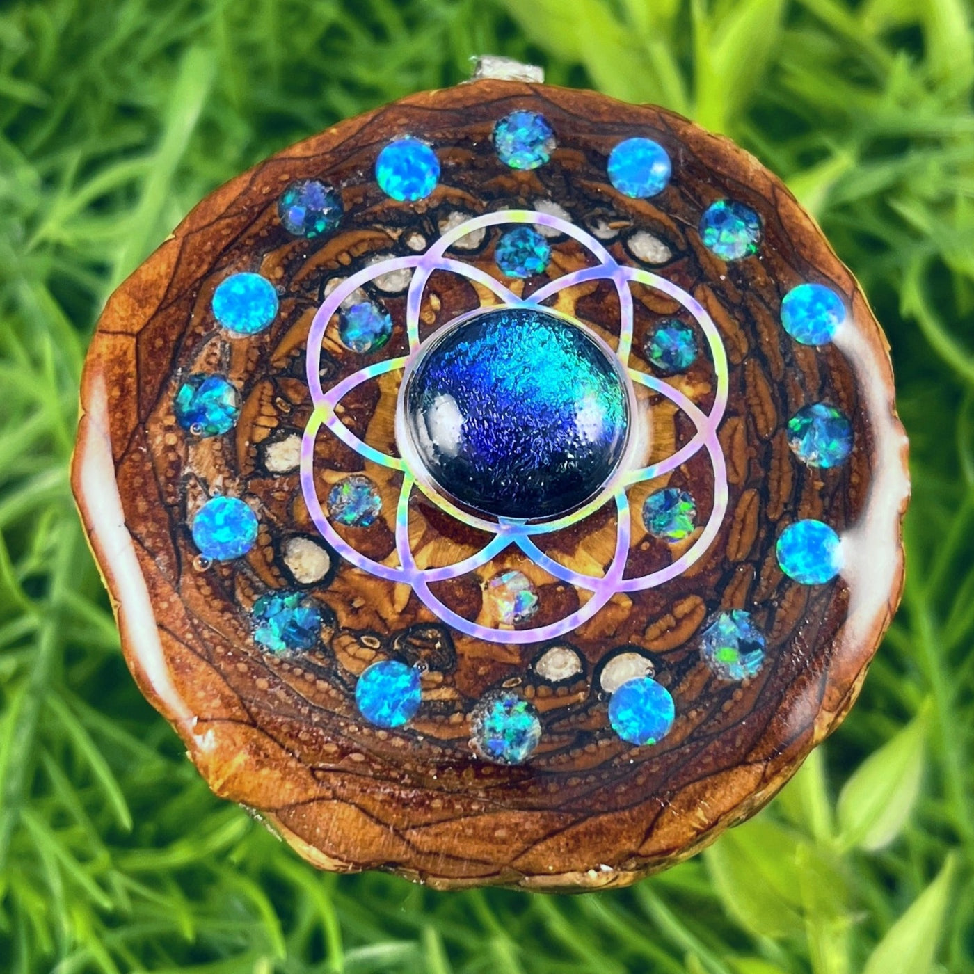 Dichroic Glass & Opal with Crushed Opal & Seed of Life