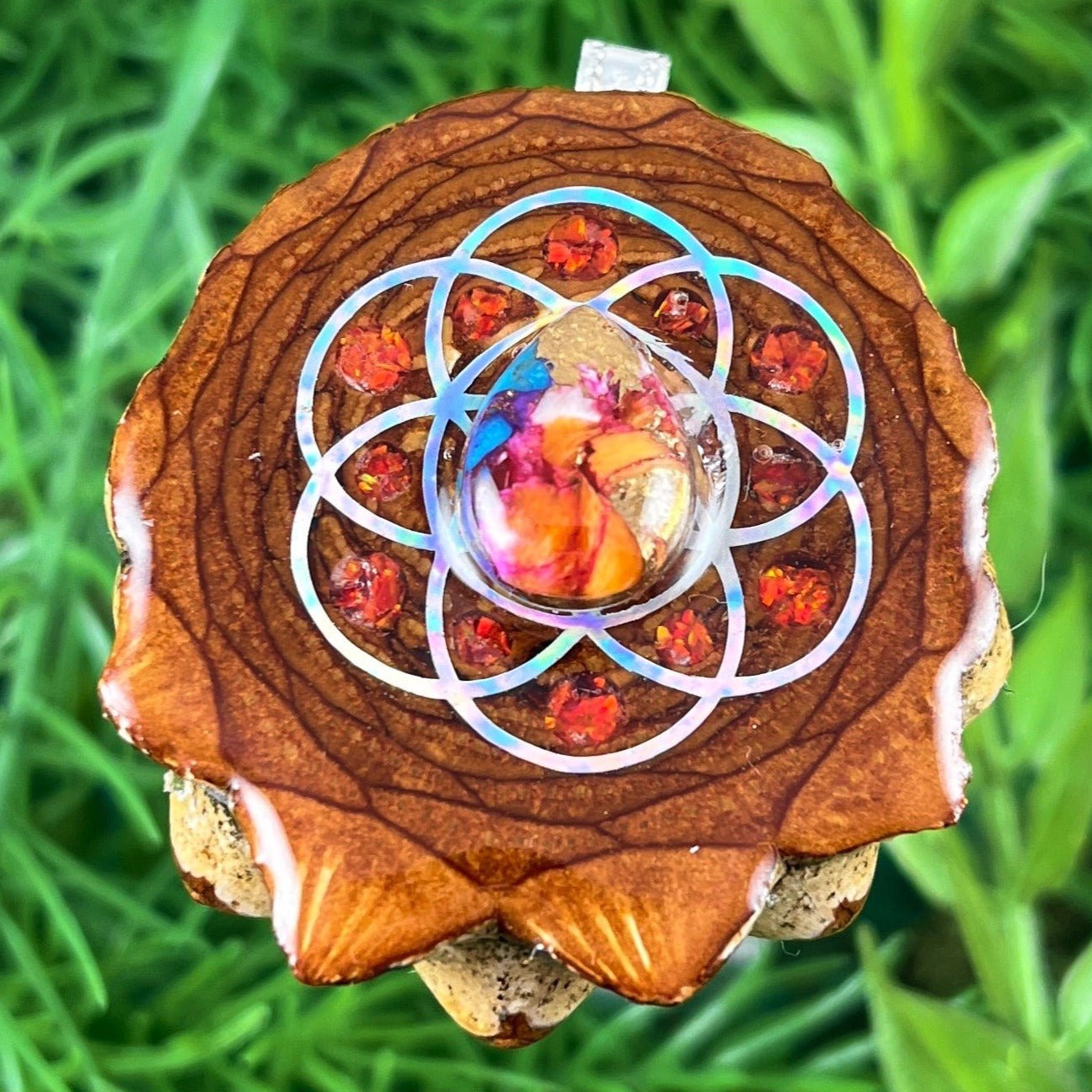 Spiny Oyster Turquoise & Crushed Opal with Seed of Life - Aura Pinecones