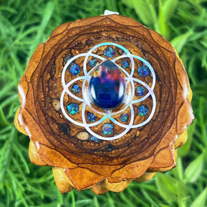 Multi Ammolite & Crushed Opal with Seed of Life - Aura Pinecones