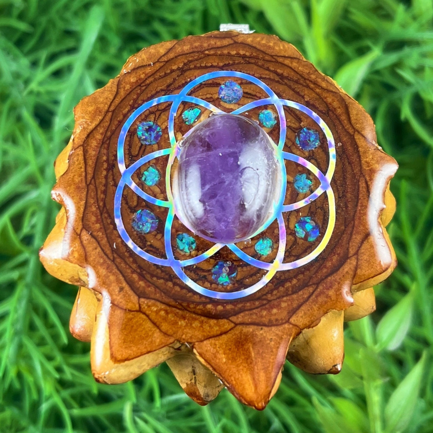 Amethyst & Crushed Opal with Seed of Life