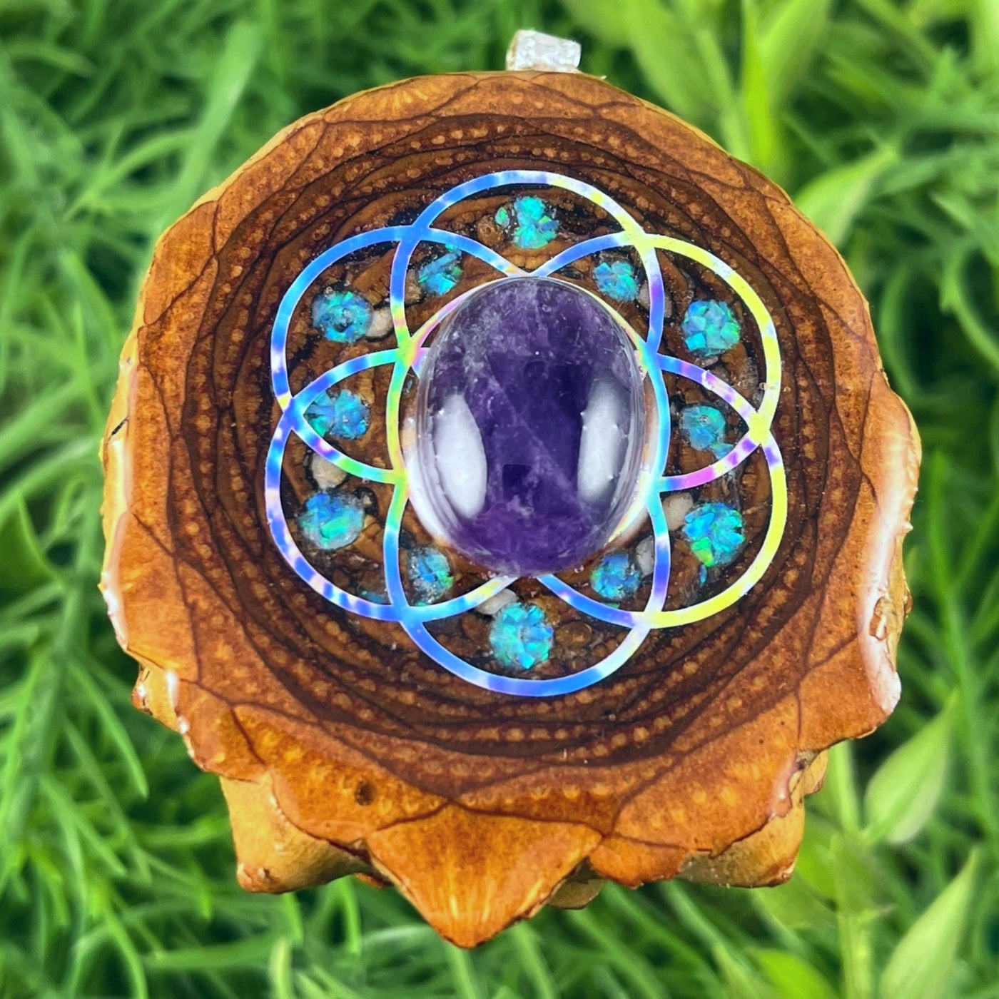 Amethyst & Crushed Opal with Seed of Life - Aura Pinecones