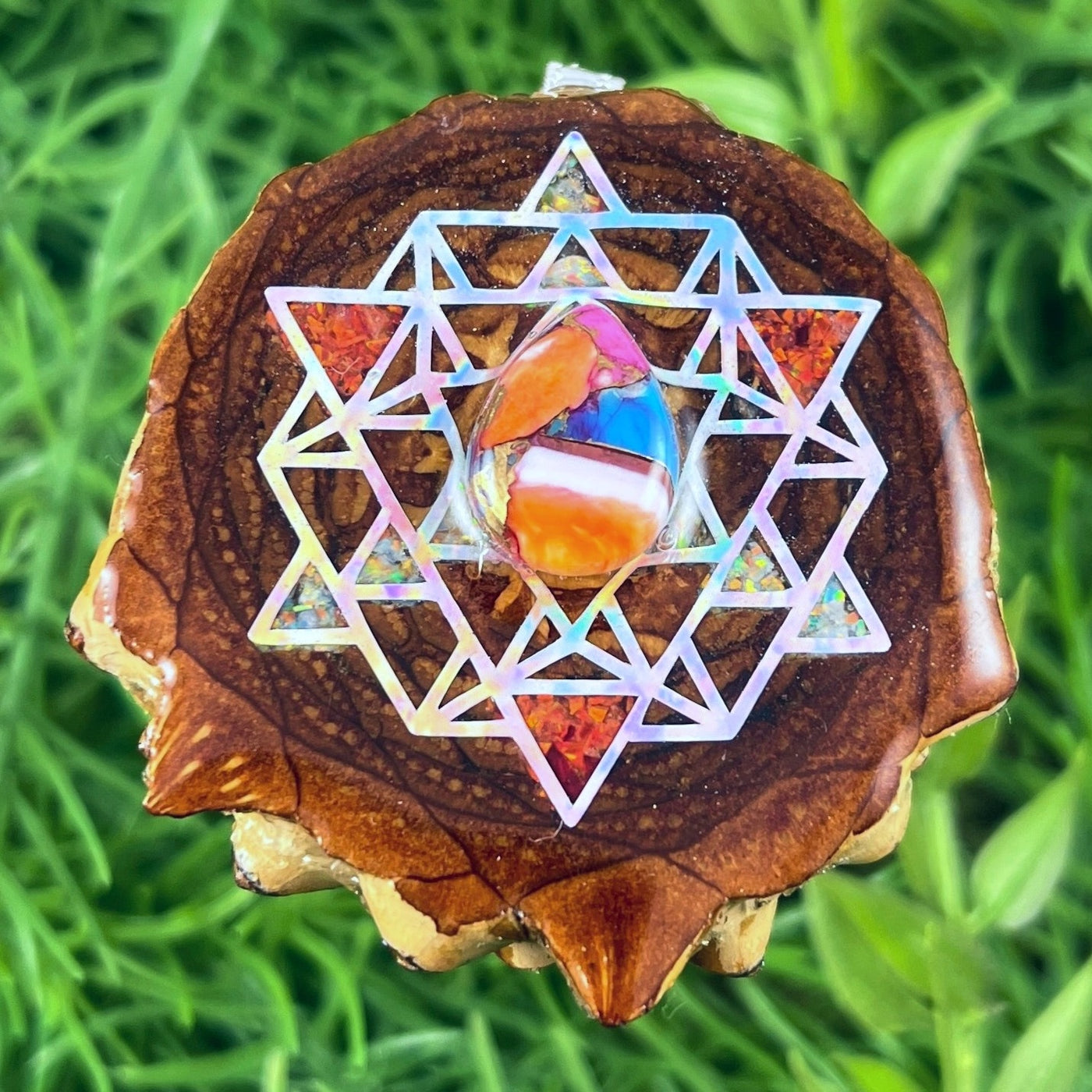 Spiny Oyster Turquoise with Crushed Opal & 64 Star Tetrahedron - Aura Pinecones