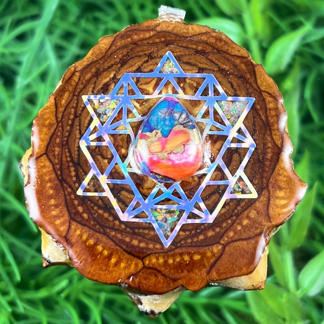 Spiny Oyster Turquoise with Crushed Opal & 64 Star Tetrahedron - Aura Pinecones