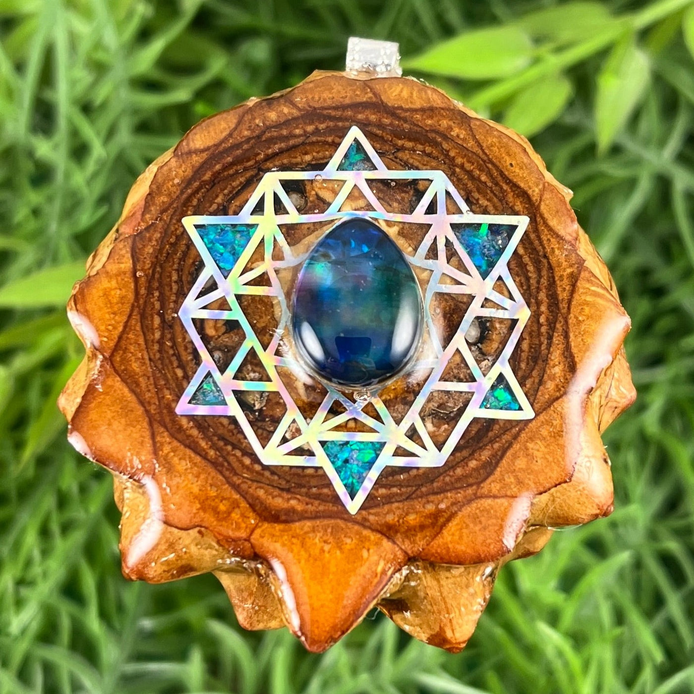 Multi Ammolite & Crushed Opal with 64 Star Tetrahedron - Aura Pinecones