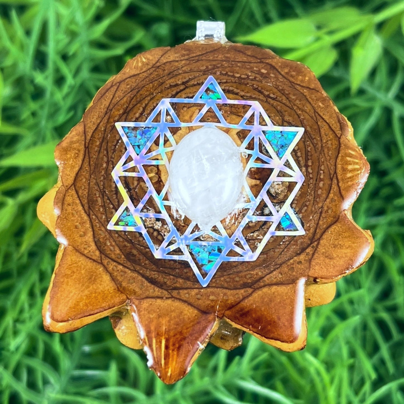 Moonstone & Crushed Opal with 64 Star Tetrahedron - Aura Pinecones