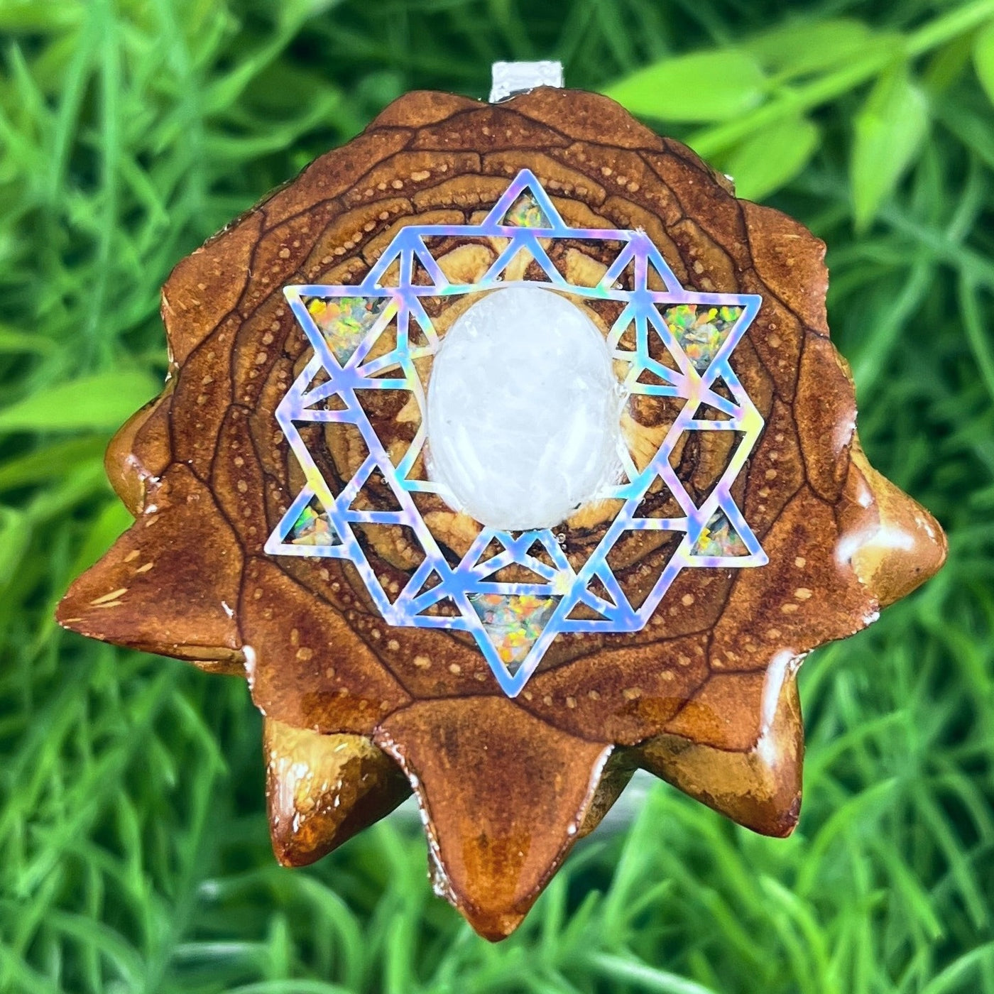 Moonstone & Crushed Opal with 64 Star Tetrahedron - Aura Pinecones