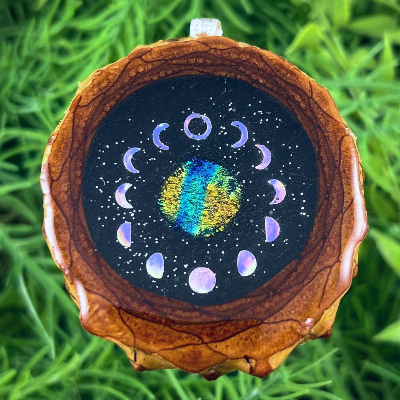 Night Sky with Dichroic Glass & Moon Phase - Aura Pinecones