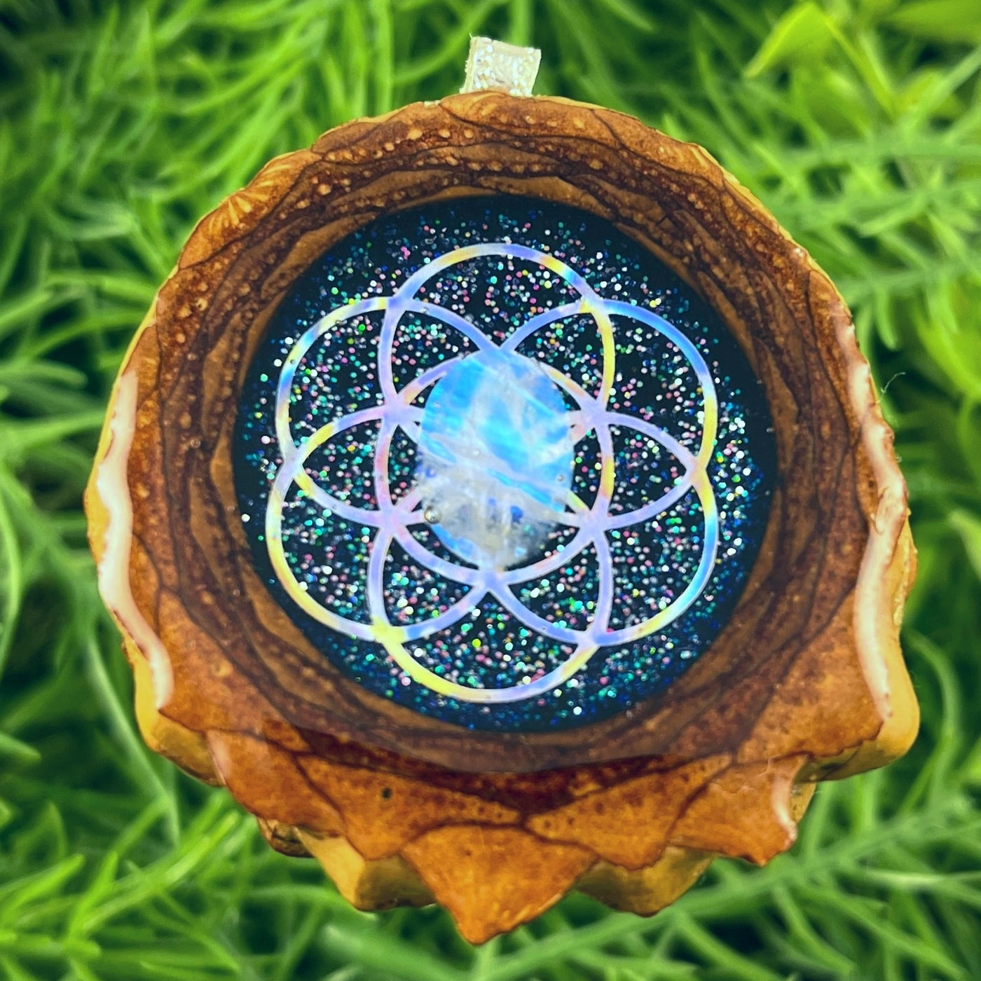 Night Sky with Moonstone & Seed of Life - Aura Pinecones