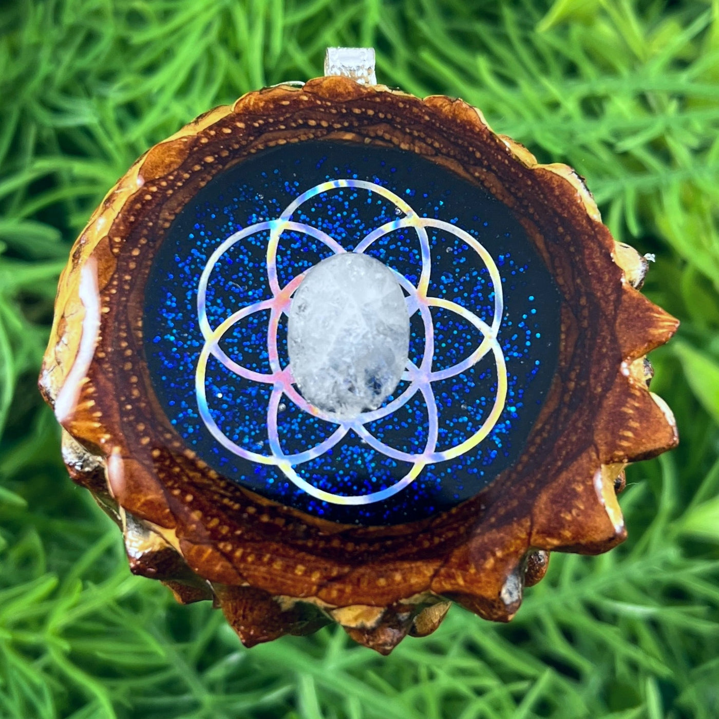 Night Sky with Moonstone & Seed of Life - Aura Pinecones