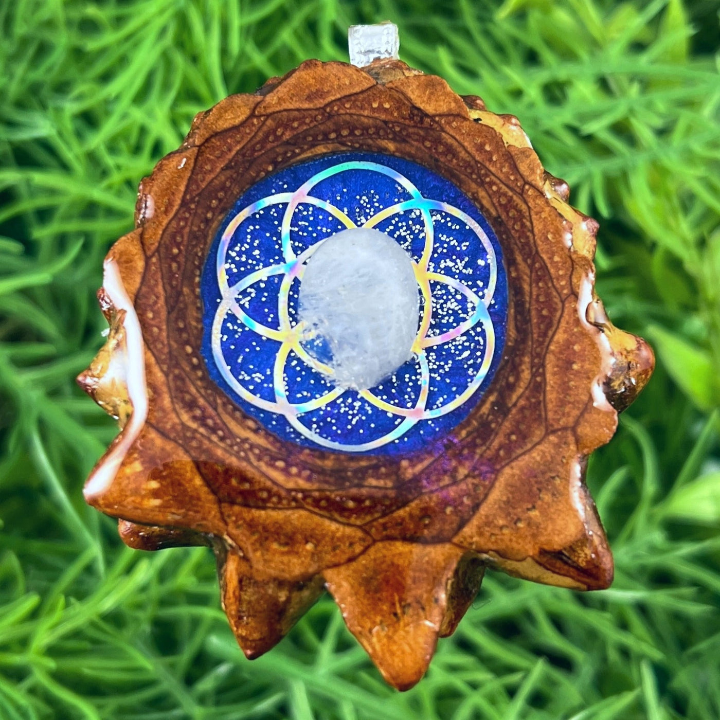 Galaxy with Moonstone & Seed of Life - Aura Pinecones