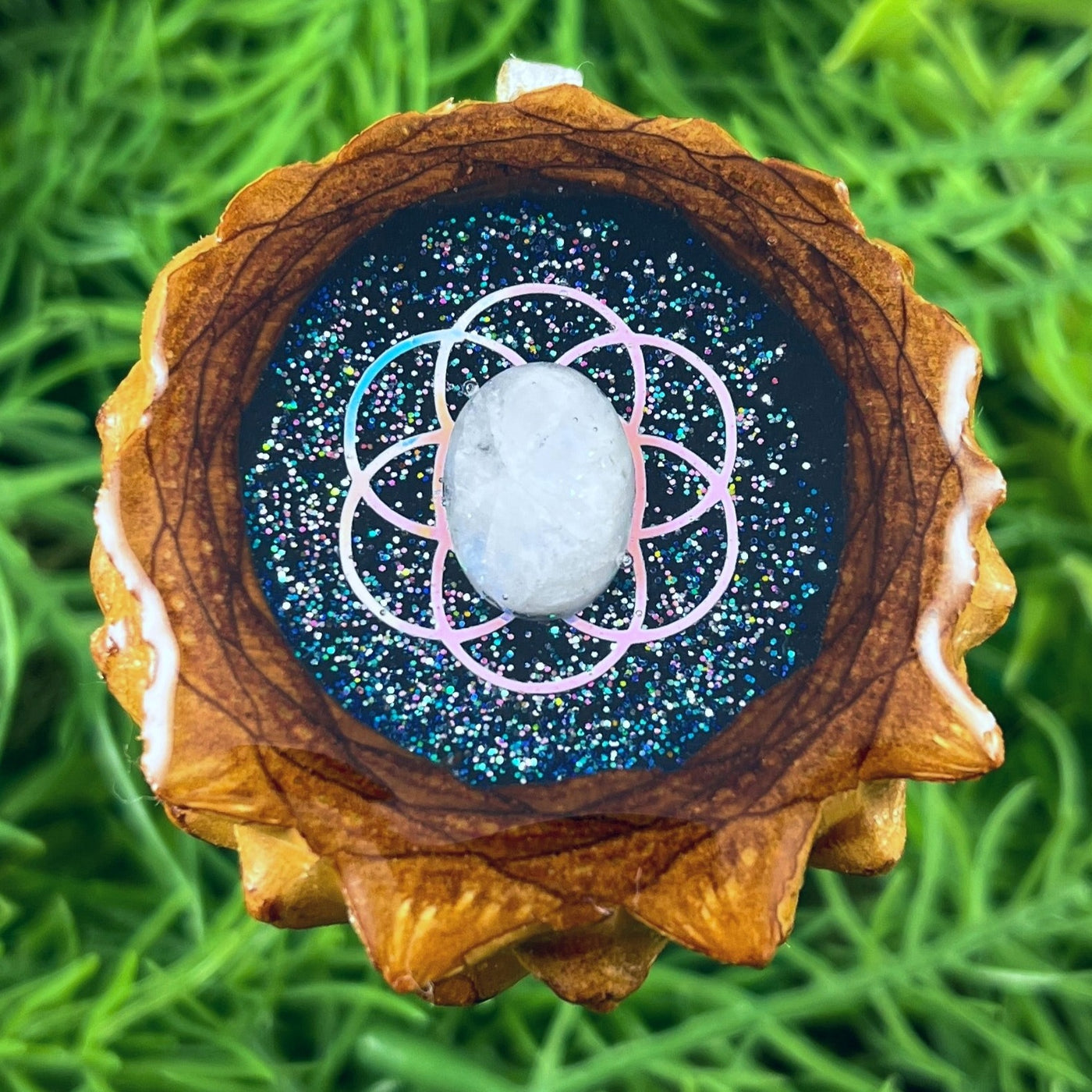 Galaxy with Moonstone & Seed of Life - Aura Pinecones