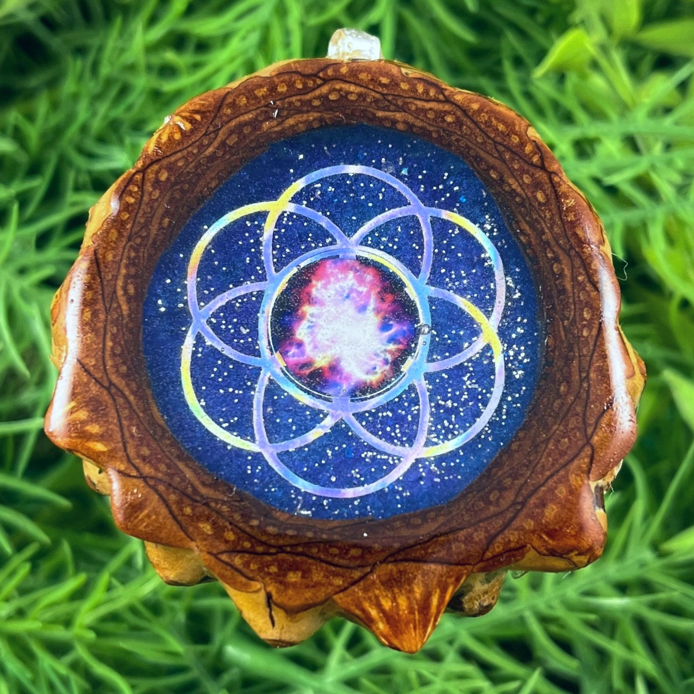 Galaxy with Dichroic Glass & Seed of Life - Aura Pinecones