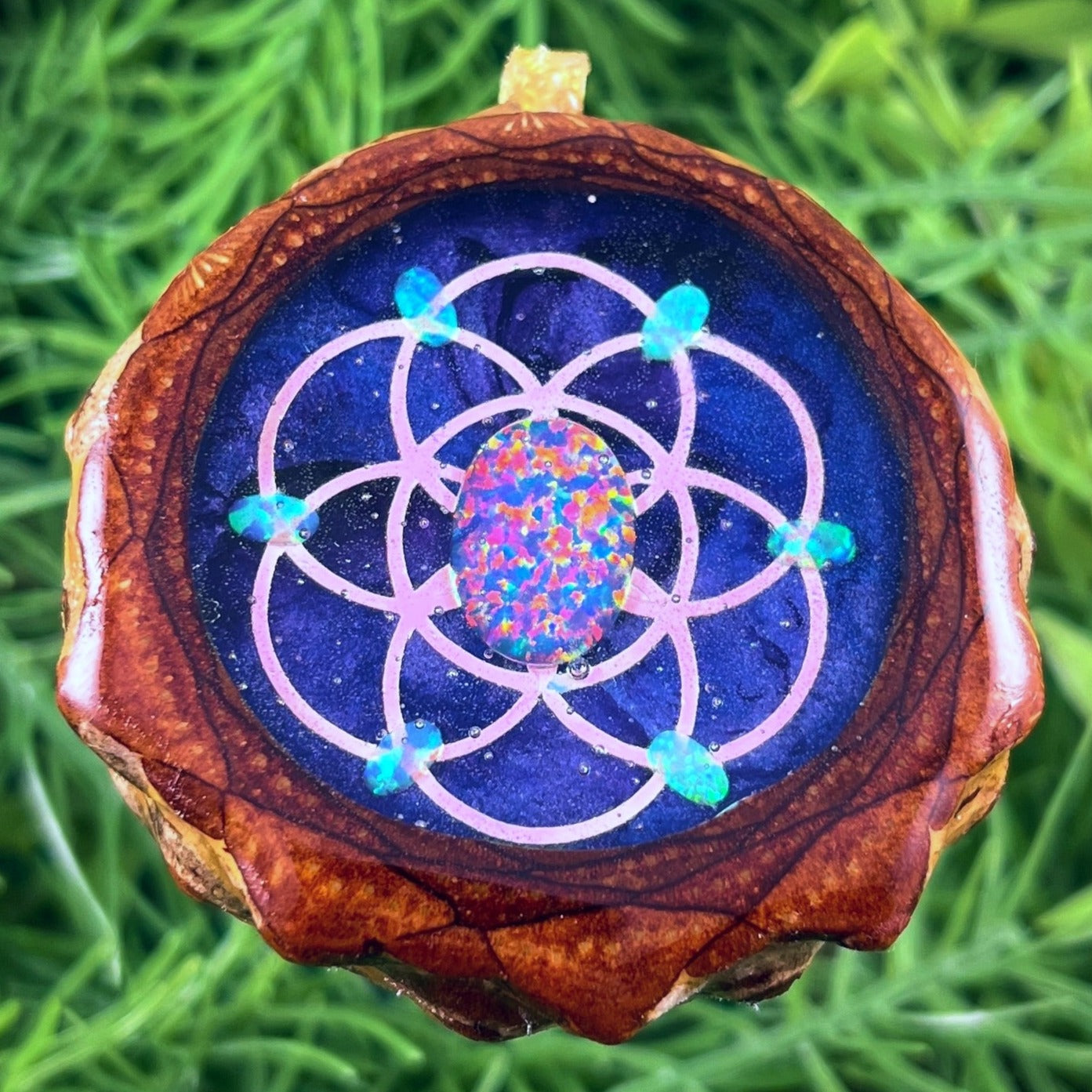 Galaxy with Opal & Seed of Life - Aura Pinecones