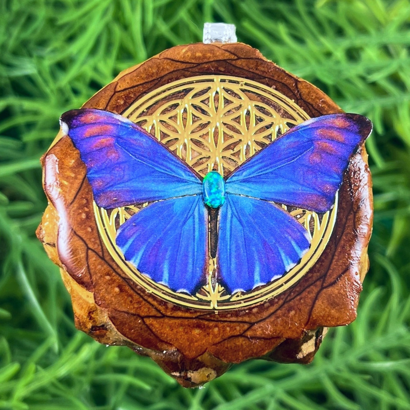 Opal with Butterfly & Flower of Life