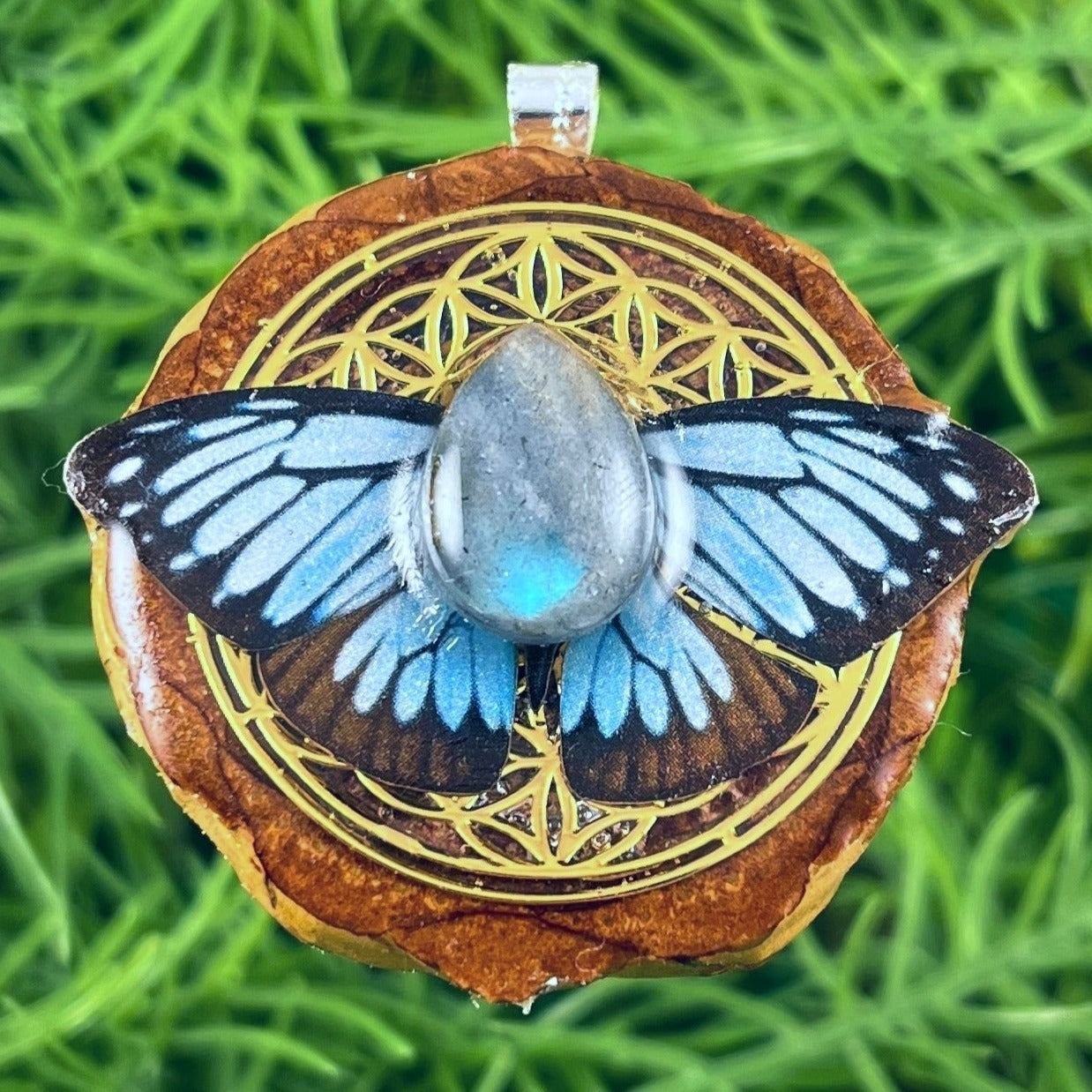 Labradorite with Butterfly & Flower of Life