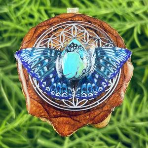 Turquoise with Butterfly & Flower of Life - Aura Pinecones