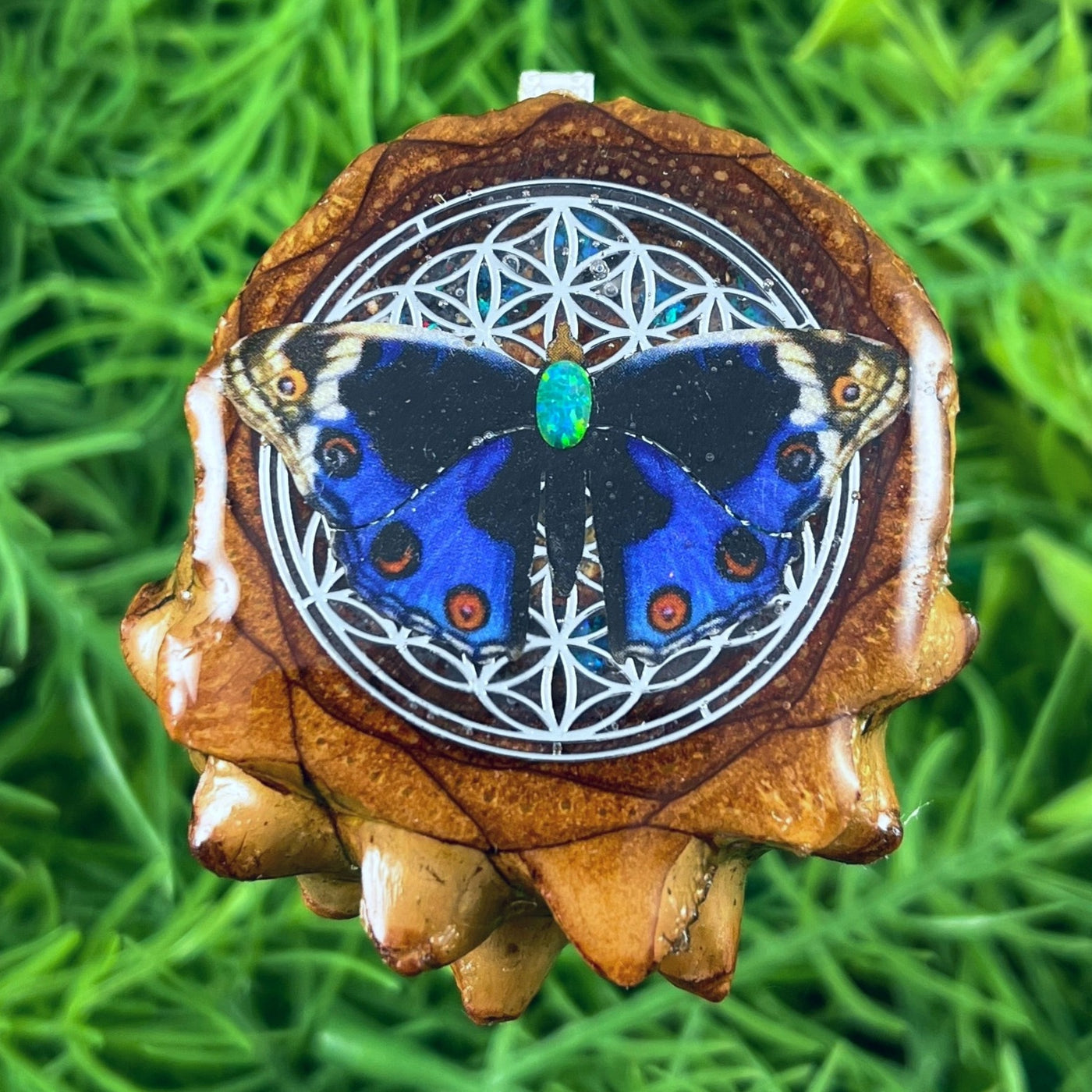 Opal with Butterfly & Flower of Life - Aura Pinecones